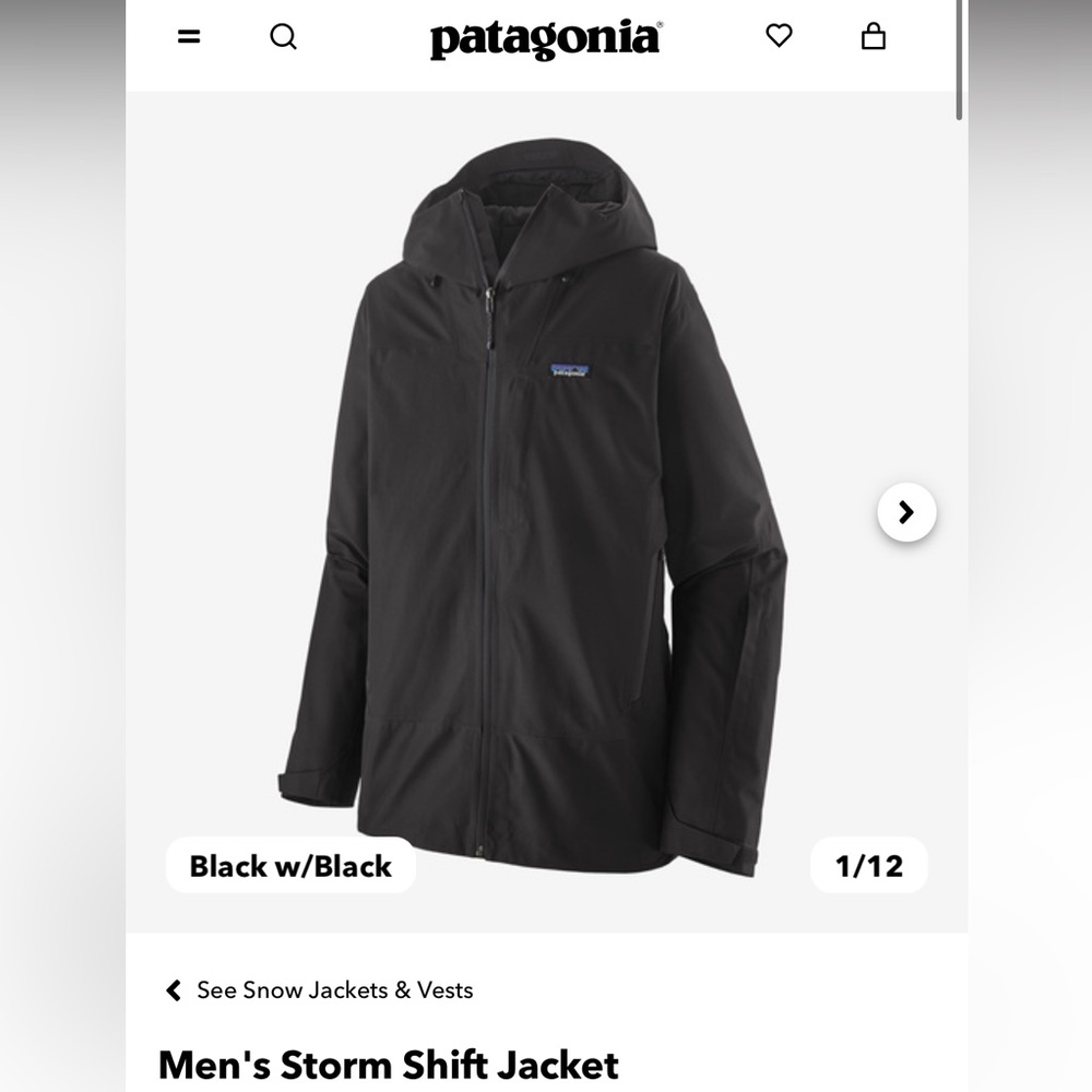 Size M Patagonia Men’s Ski Jacket, Black.